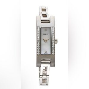 Gucci Silver Mother-of-Pearl Diamond Accent Bracelet Watch
